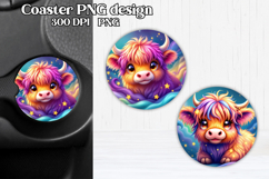Cute cow car coaster | Rainbow animal round coaster PNG Product Image 1