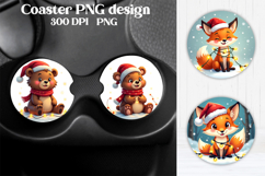 Cute Christmas Animal Car Coaster Sublimation Design Product Image 1
