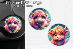 Cute cow car coaster | Rainbow animal round coaster PNG Product Image 1