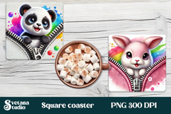 Animal square coaster sublimation | Cute animal coaster PNG Product Image 1