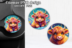 Cute cow car coaster | Rainbow animal round coaster PNG Product Image 1
