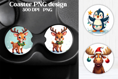 Cute Christmas Animal Car Coaster Sublimation Design Product Image 1