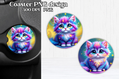 Cute cat car coaster | Rainbow animal round coaster PNG Product Image 1