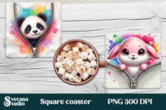 Animal square coaster sublimation | Cute animal coaster PNG Product Image 1