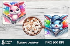 Animal square coaster sublimation | Cute animal coaster PNG Product Image 1