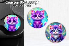 Cute cat car coaster | Rainbow animal round coaster PNG Product Image 1