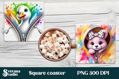 Animal square coaster sublimation | Cute animal coaster PNG Product Image 1