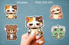 Cute coffee mood animal stickers printable Product Image 1