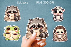 Cute coffee mood animal stickers printable Product Image 1