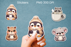 Cute coffee mood animal stickers printable Product Image 1