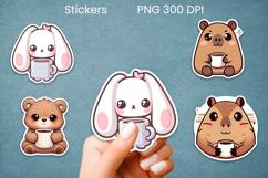 Cute coffee mood animal stickers printable Product Image 1