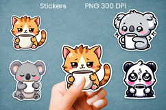 Cute coffee mood animal stickers printable Product Image 1