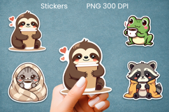 Cute coffee mood animal stickers printable Product Image 1
