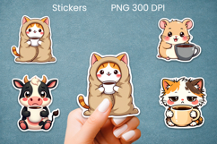 Cute coffee mood animal stickers printable Product Image 1