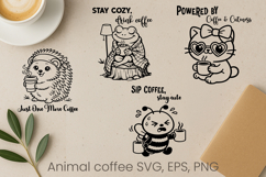 Cozy animal coffee SVG | Funny animal character SVG Product Image 1