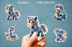 Denim animal sticker printable | Patchwork animal sticker Product Image 1
