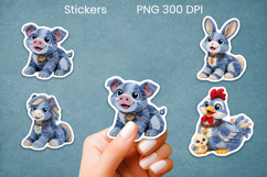 Denim animal sticker printable | Patchwork animal sticker Product Image 1