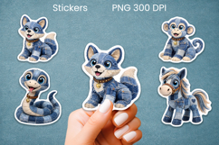 Denim animal sticker printable | Patchwork animal sticker Product Image 1
