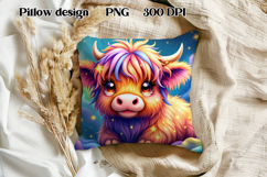 Animal pillow PNG design | Pink highland cow sublimation Product Image 1