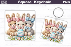 Easter Bunny Square Keychain | Spring Rabbit Sublimation Product Image 1