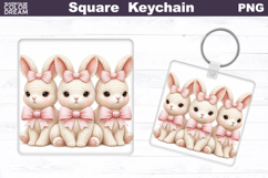 Easter Bunny Square Keychain | Spring Rabbit Sublimation Product Image 1