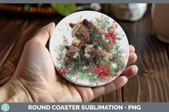 GorgeousAnimals Christmas Poinsettia Round Coaster design.