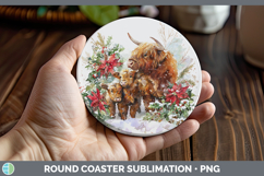 GorgeousAnimals Christmas Poinsettia Round Coaster design.
