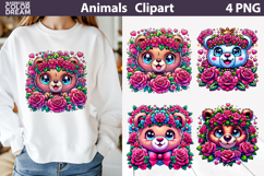 Bear Flowers Clipart | Bear Roses Sublimation Product Image 1