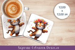 Cute Dancing baby tigr Sublimation square coasters Product Image 1