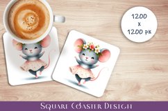 Cute Dancing baby mouse Sublimation square coasters Product Image 1