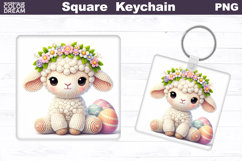 Cute Lamb Square Keychain Sublimation | Easter Floral Sheep Product Image 1