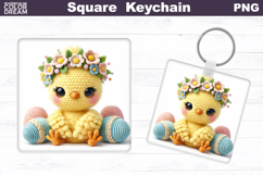 Chick Square Keychain Sublimation | Easter Floral Chicken Product Image 1