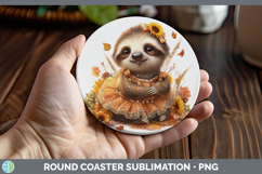 GorgeousAnimals Cute Thanksgiving Round Coaster design.
