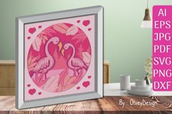 3D Shadow Box Animals Flaminggo Couple Love Layered Papercut Product Image 2