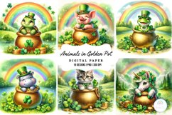 St.Patrick&#039;s Day Animals In Golden Pot Background Product Image 1