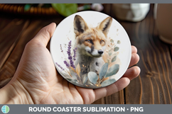 GorgeousAnimals Lavender and Eucalyptus Round Coaster design.