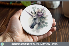 GorgeousAnimals Lavender and Eucalyptus Round Coaster design.