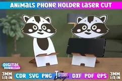 Animal Phone Stand Laser Cut | 3d Phone Holder | Raccoon SVG Product Image 1