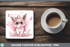 GorgeousAnimals Pink Bubble Gum Square Coaster design.
