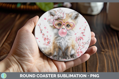 GorgeousAnimals Pink Bubble Gum Round Coaster design.