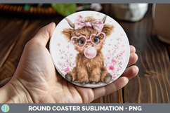 GorgeousAnimals Pink Bubble Gum Round Coaster design.