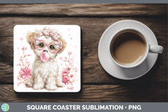 GorgeousAnimals Pink Bubble Gum Square Coaster design.