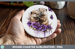 GorgeousAnimals Purple Drips Round Coaster design.