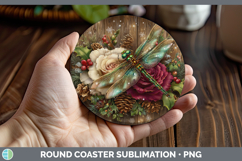 GorgeousAnimals Rustic Christmas Round Coaster design.
