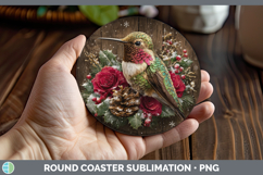 GorgeousAnimals Rustic Christmas Round Coaster design.