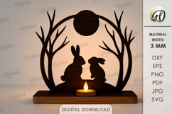 Animals Silhuette Candle Holder Laser Cut. Rabbits SVG Product Image 1