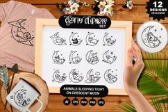 Animals Sleeping Tight On Crescent Moon Clipart Set Product Image 1