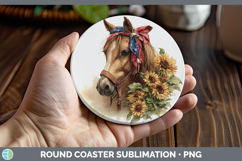 GorgeousAnimals Sunflower Patriotic Round Coaster design.