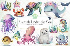 Animals Under The Sea Watercolor Sublimation Clipart Product Image 1
