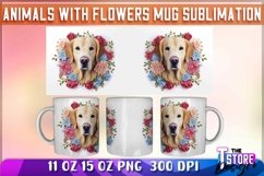 Dog With Flowers Mug Sublimation | 11 oz 15 oz Mug Product Image 1
